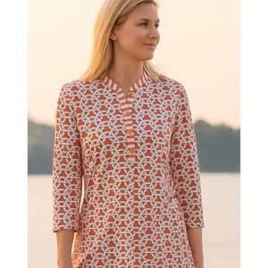 J MCLAUGHLIN TUNIC TOP 4 BUTTON POLO CATALINA CLOTH CHAIN MOTIF RETRO MOD XS